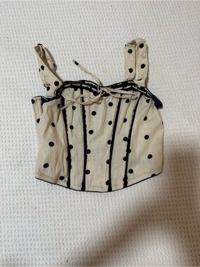 Fashion Bug Cream Polka Dot Tie-Front Crop Top